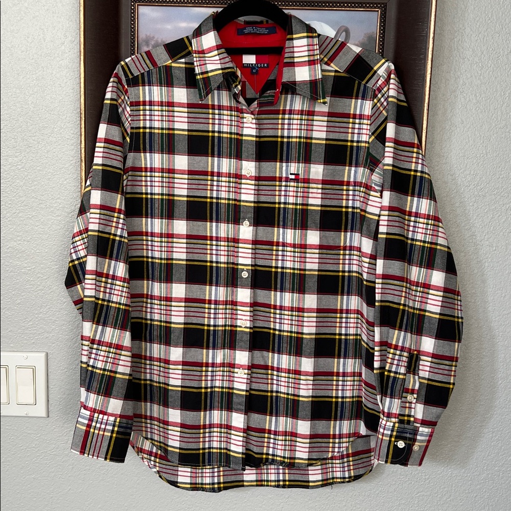 Tommy Hilfiger 90s Vintage Tartan Plaid Button Down LS Shirt Women's Size 6